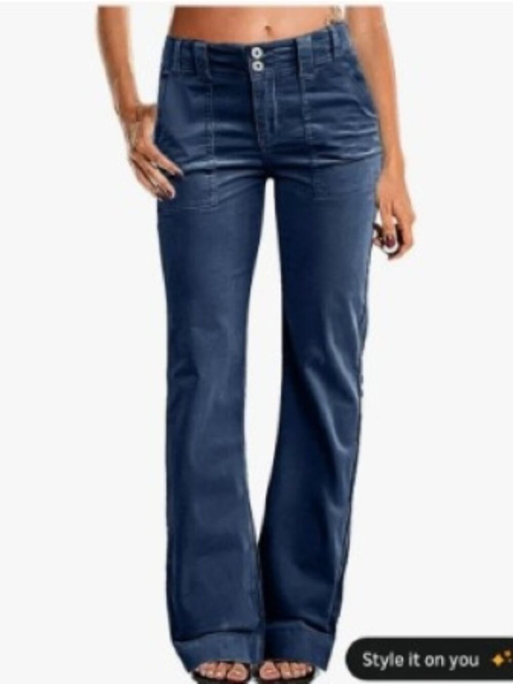 Flamingals Womens Wide Leg Pants Mid Waist Flare Straight Leg Corduroy Small Blu